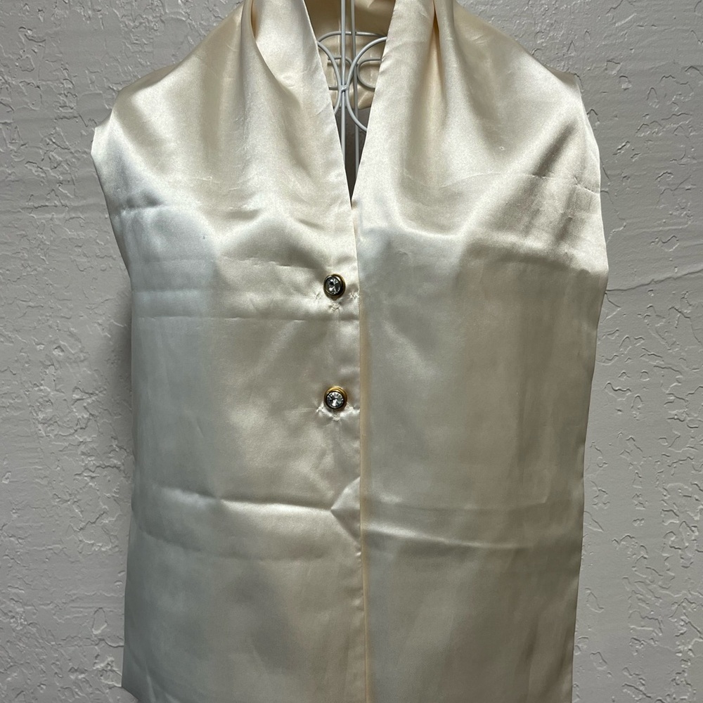 Vintage Cream Satin Wrap Scarf Rhinestone Buttons